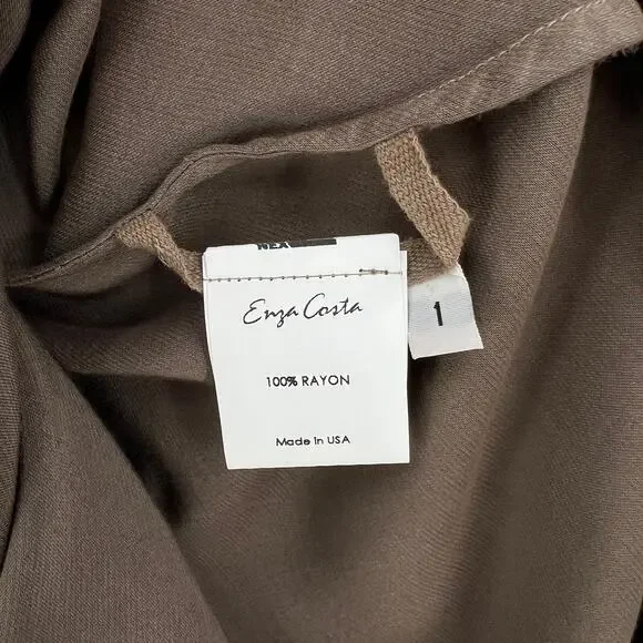 ENZA COSTA Satin Bias Cut Skirt Womens Small 1 Shiitake Brown Midi Pull on Slip - Picture 12 of 16